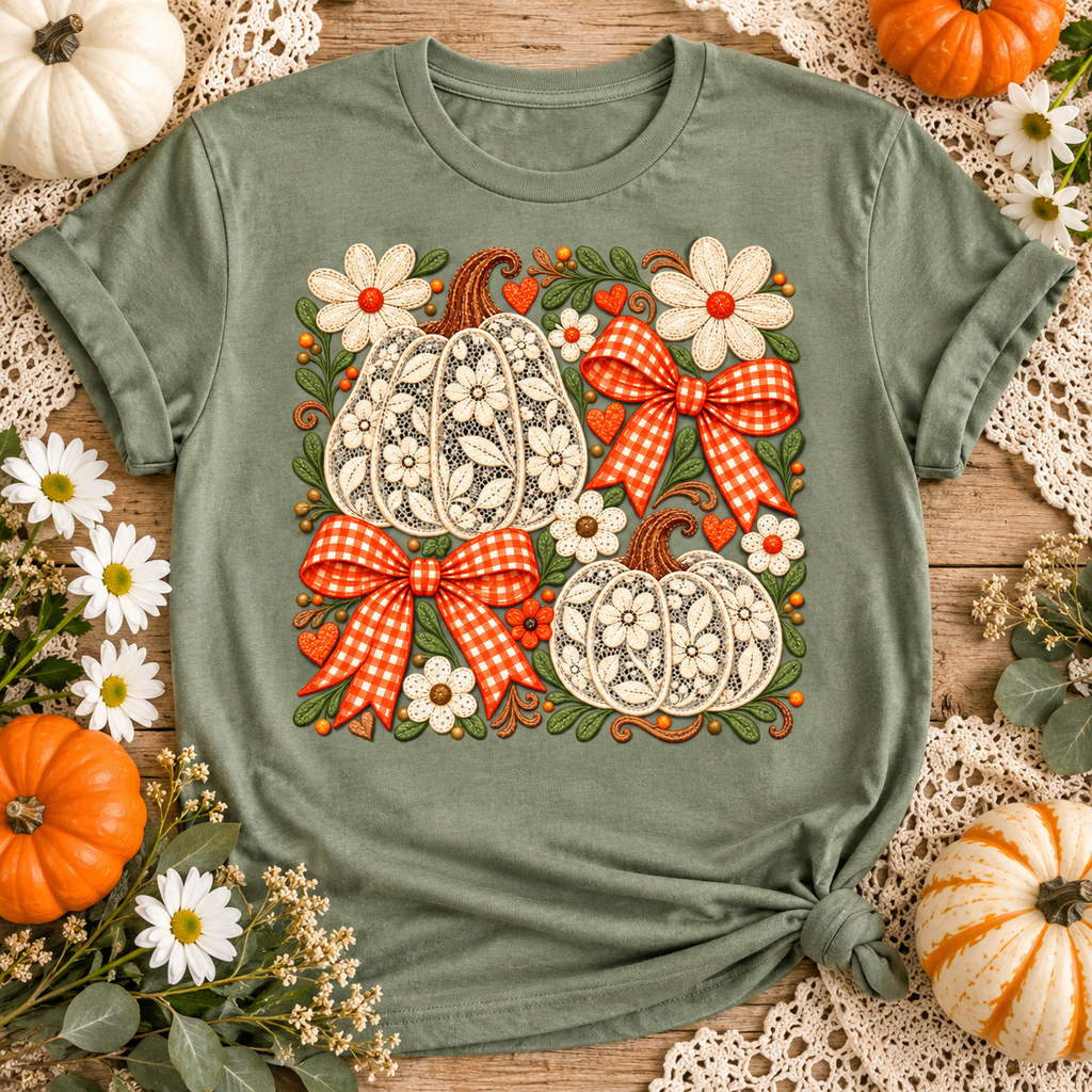 Fall Pumpkin PNG | Lace Pumpkin and Orange Gingham Bow Digital Download