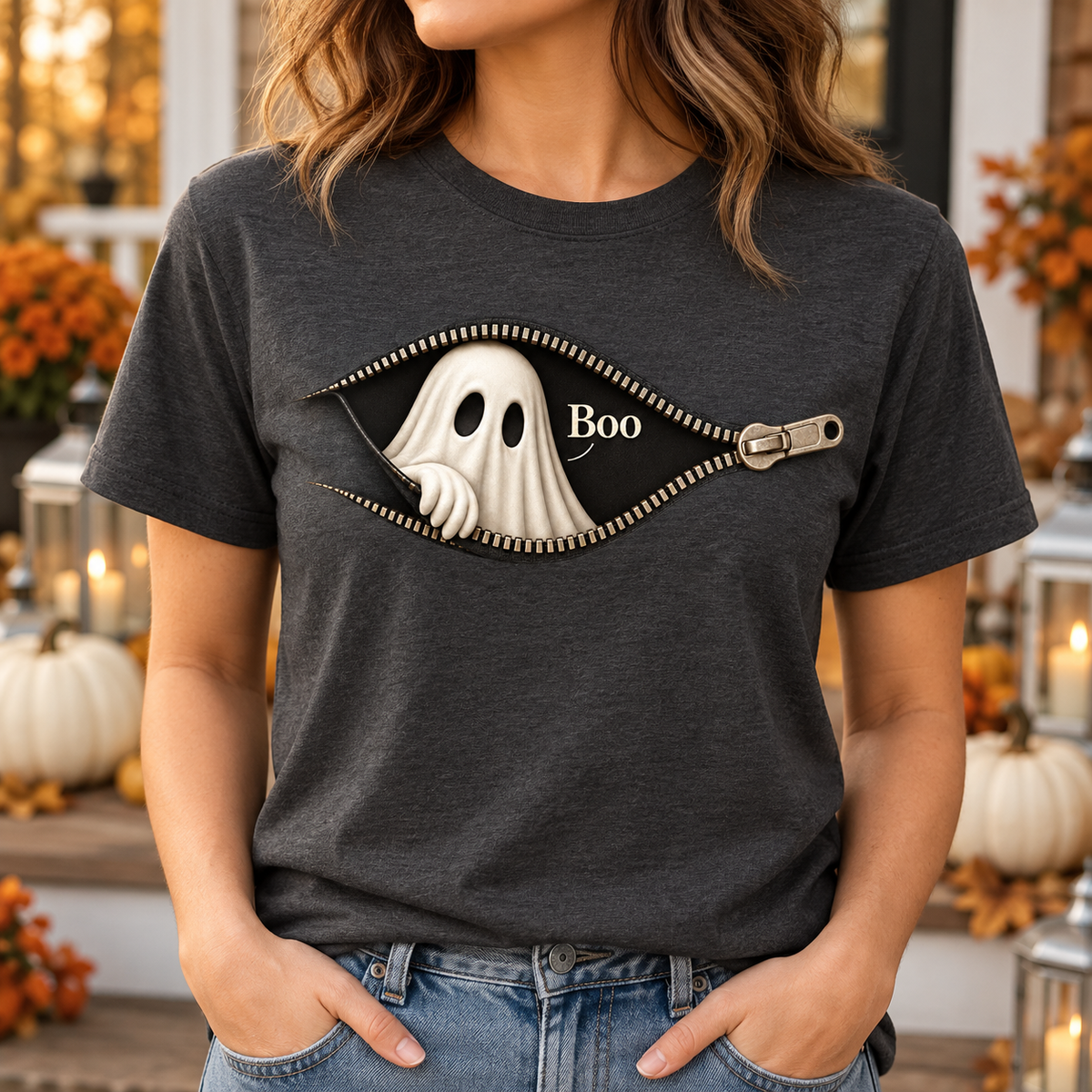 Boo Ghost Zipper PNG | Minimal Halloween Ghost Digital Download