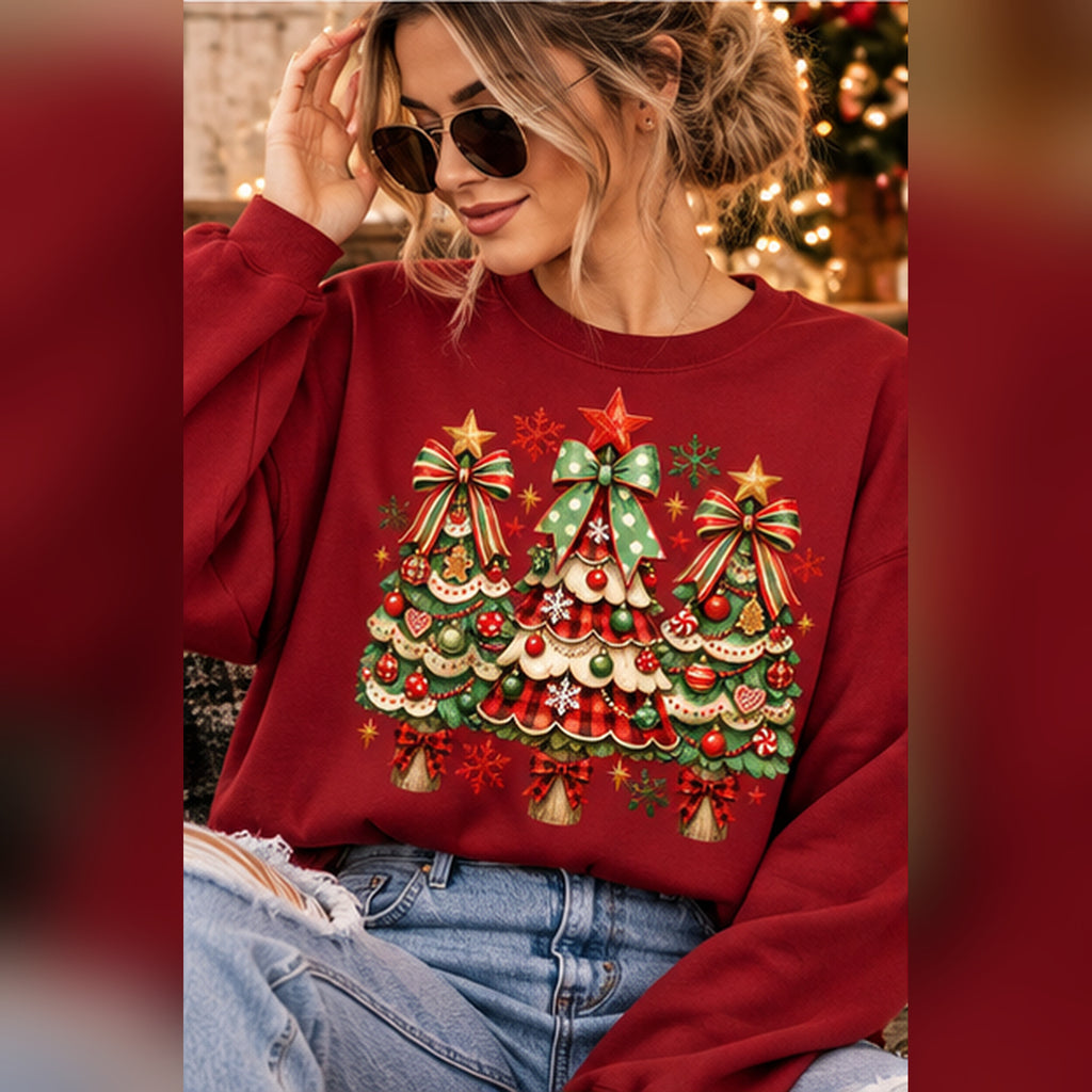 Vintage Christmas Trees PNG | Plaid Bow Christmas Shirt Design | Holiday Digital Download