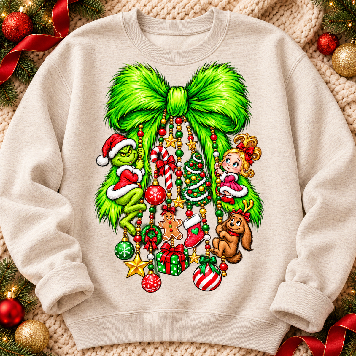 Green Christmas Mischief PNG | Holiday Bow Ornament Digital Download