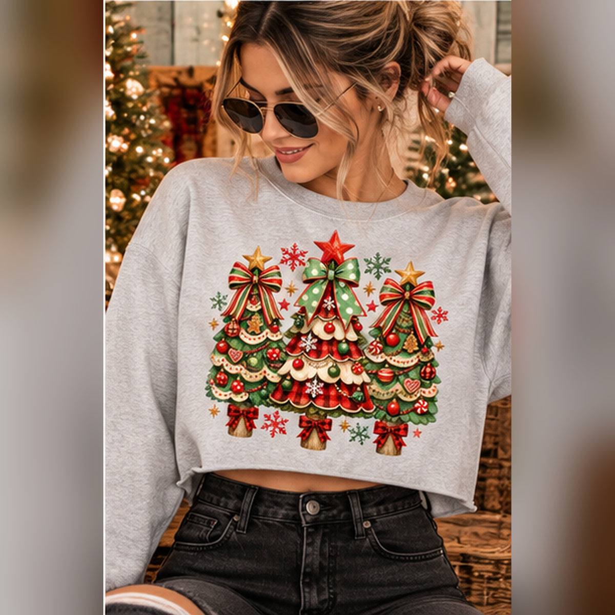Vintage Christmas Trees PNG | Plaid Bow Christmas Shirt Design | Holiday Digital Download