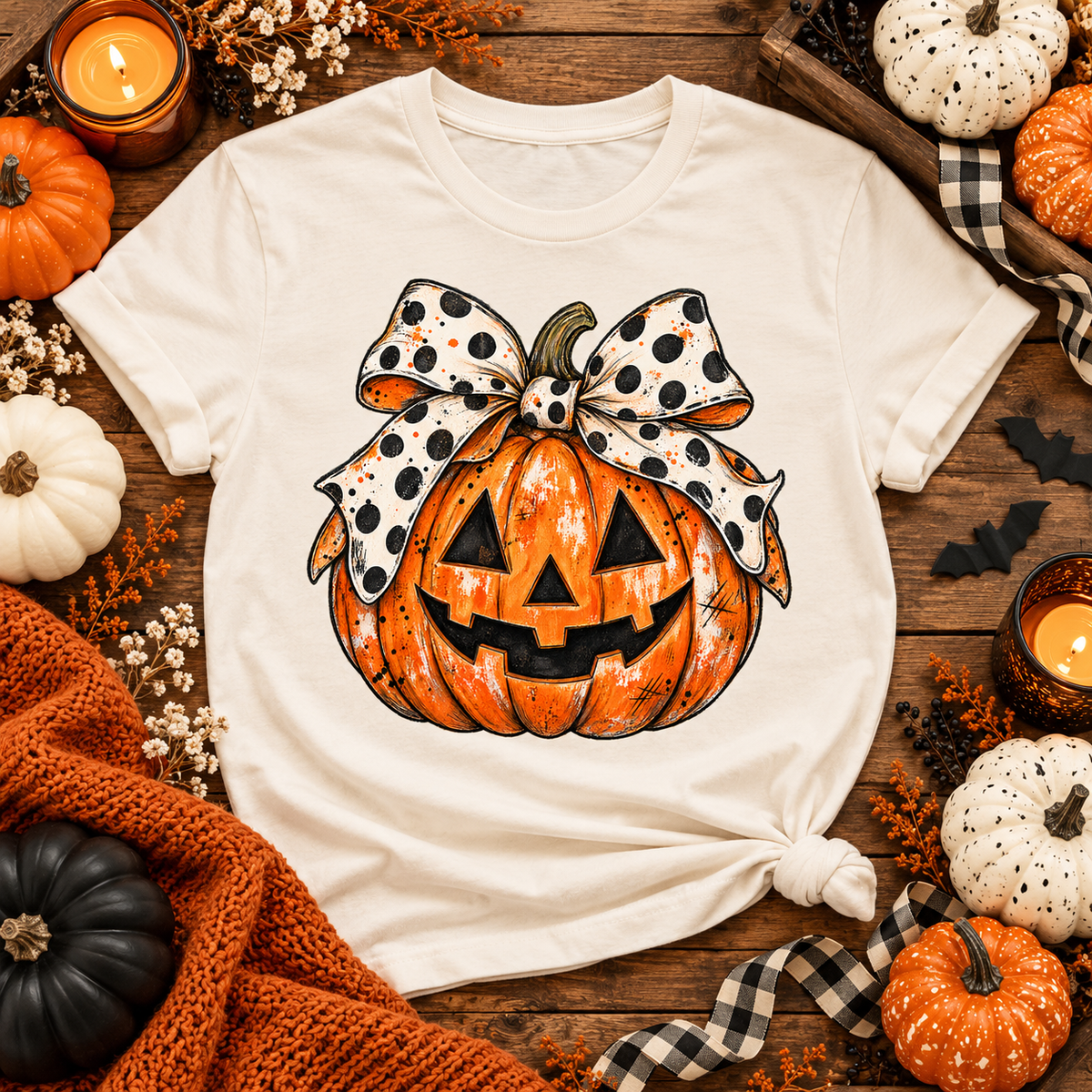 Jack O Lantern PNG | Polka Dot Bow Halloween Pumpkin Digital Download
