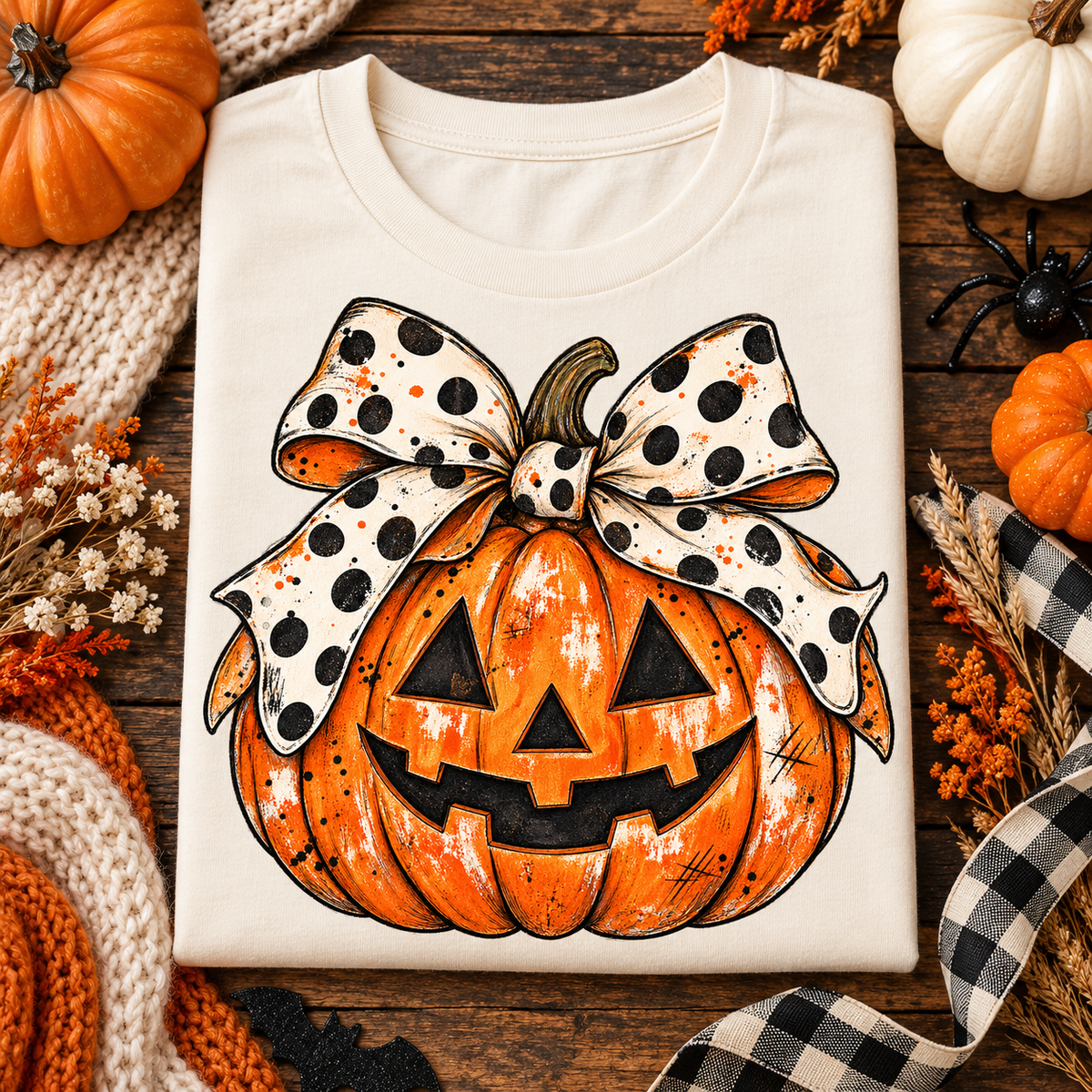 Jack O Lantern PNG | Polka Dot Bow Halloween Pumpkin Digital Download