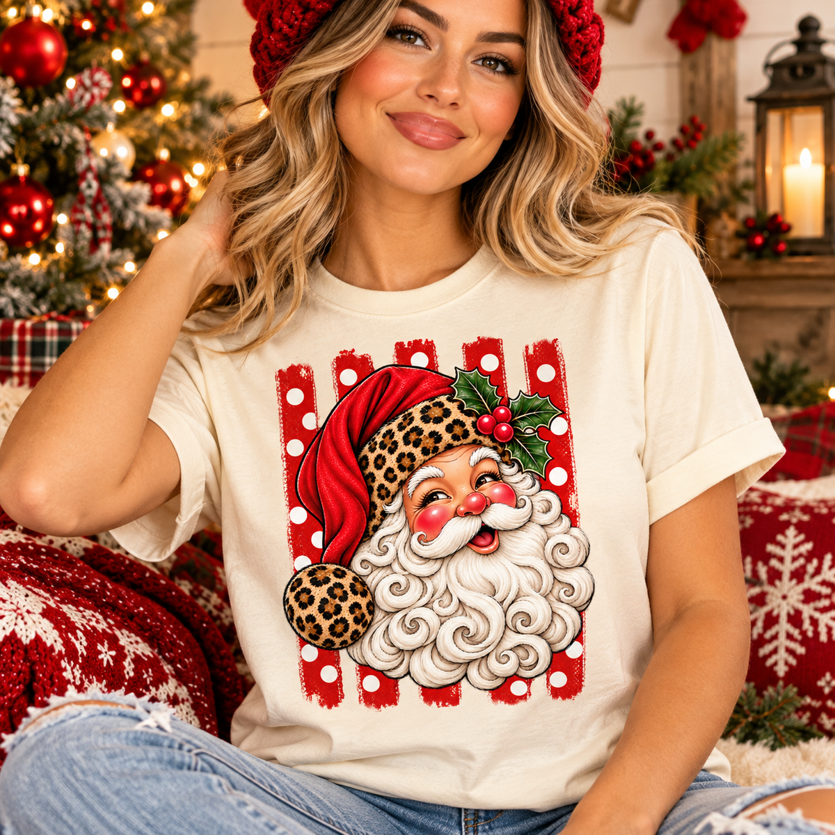 Vintage Santa PNG | Leopard Christmas Santa Digital Download