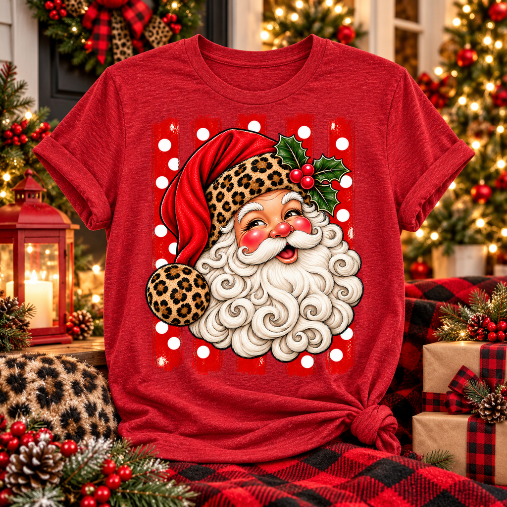 Vintage Santa PNG | Leopard Christmas Santa Digital Download