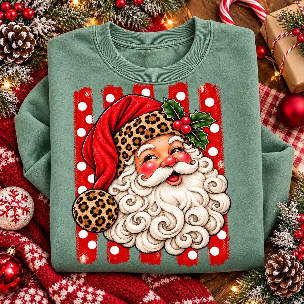 Vintage Santa PNG | Leopard Christmas Santa Digital Download