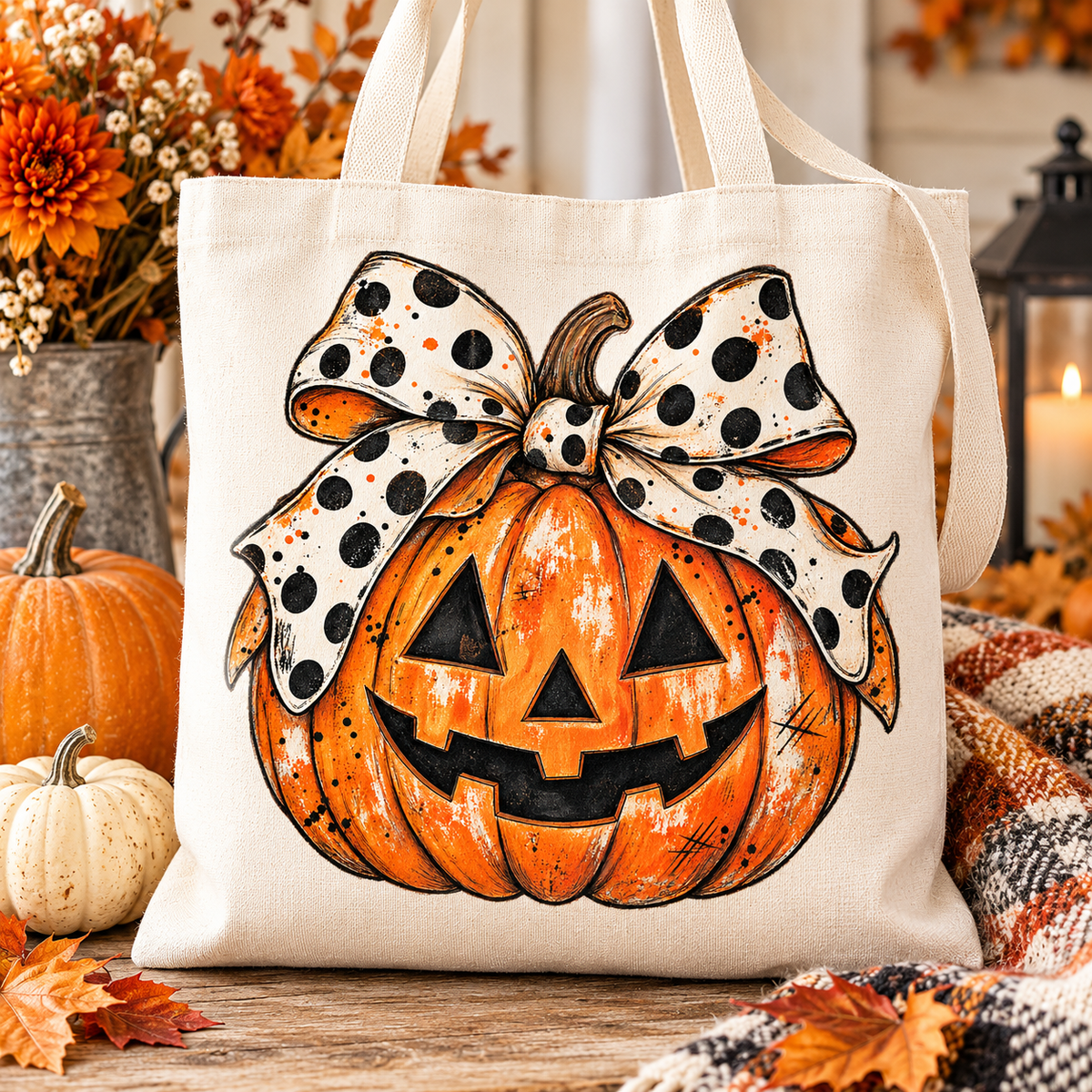 Jack O Lantern PNG | Polka Dot Bow Halloween Pumpkin Digital Download
