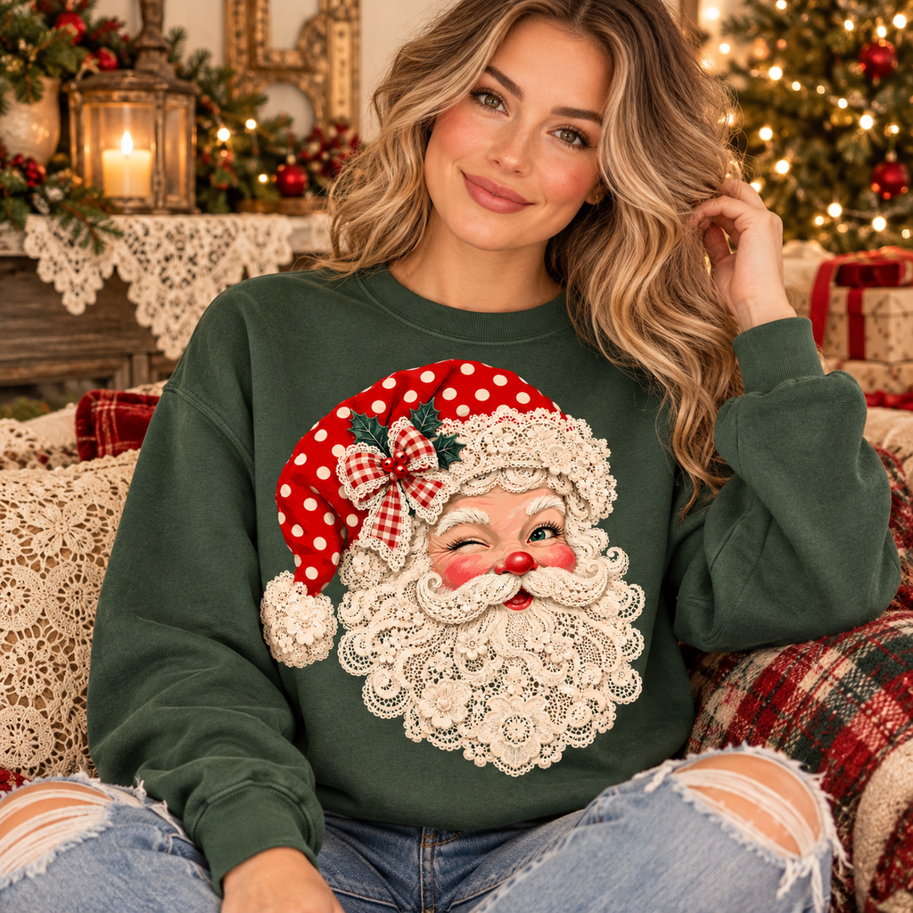 Vintage Santa PNG | Lace Christmas Santa Digital Download