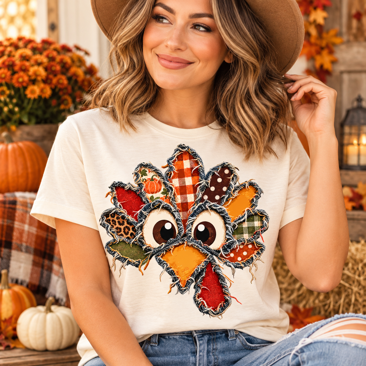 Patchwork Turkey PNG | Faux Applique Thanksgiving Digital Download