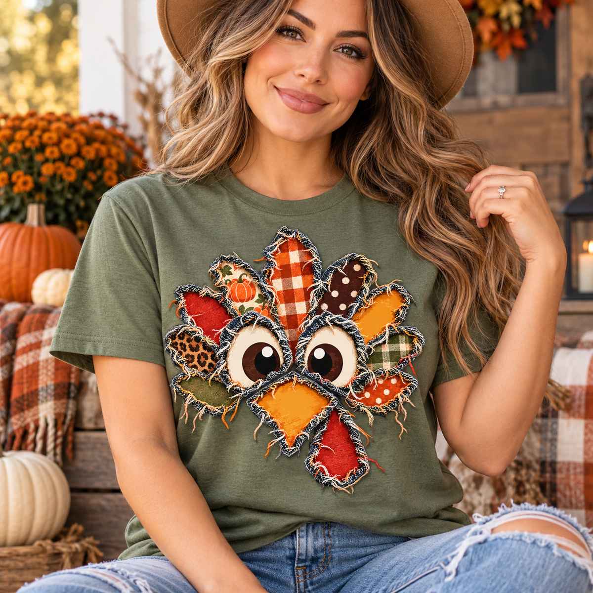 Patchwork Turkey PNG | Faux Applique Thanksgiving Digital Download
