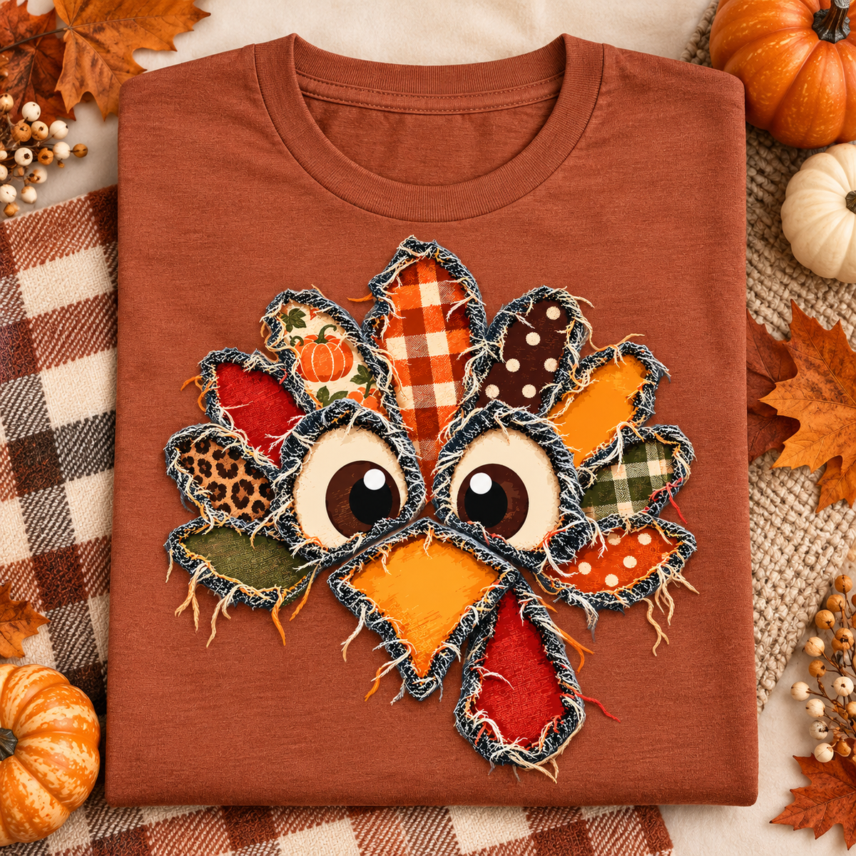 Patchwork Turkey PNG | Faux Applique Thanksgiving Digital Download