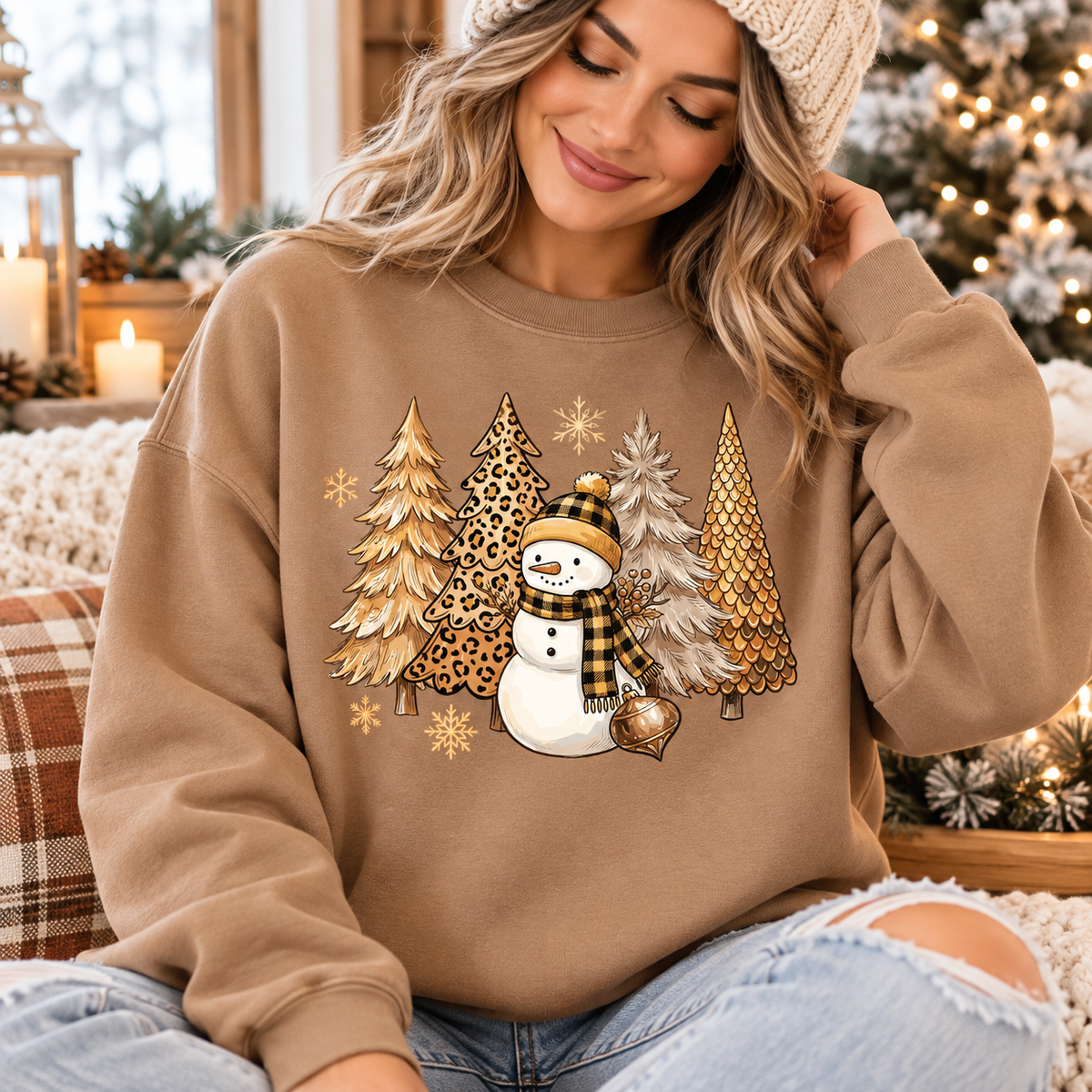 Snowman Christmas PNG | Neutral Leopard Tree Digital Download