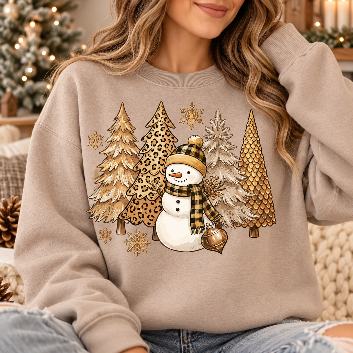 Snowman Christmas PNG | Neutral Leopard Tree Digital Download