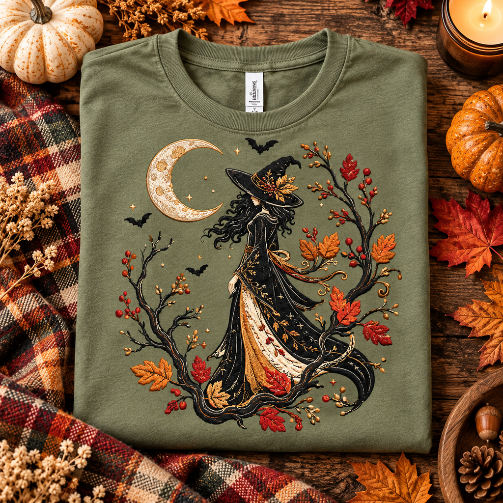Autumn Witch PNG | Crescent Moon & Botanical Halloween Digital Download
