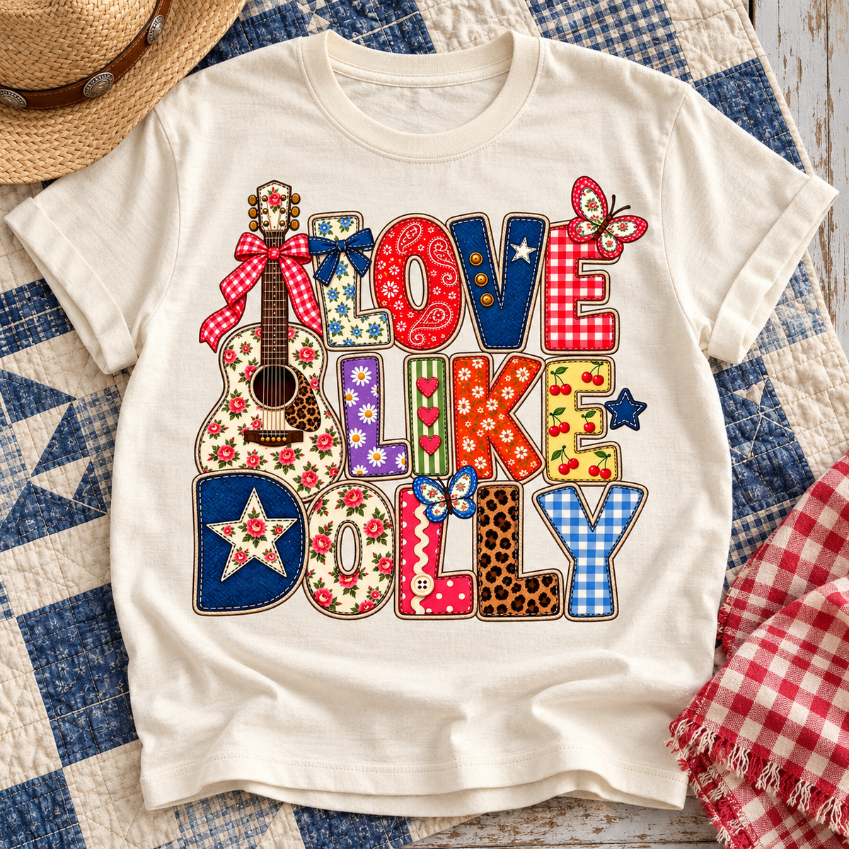 Love Like Dolly PNG | Country Western Floral Guitar Design