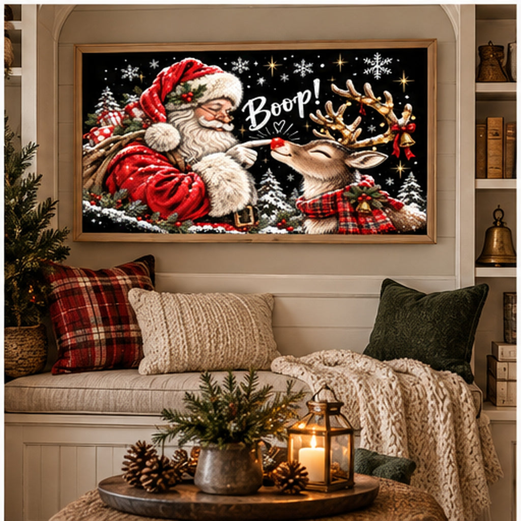 Santa & Reindeer Christmas Frame TV Art | 4K Holiday Digital Download