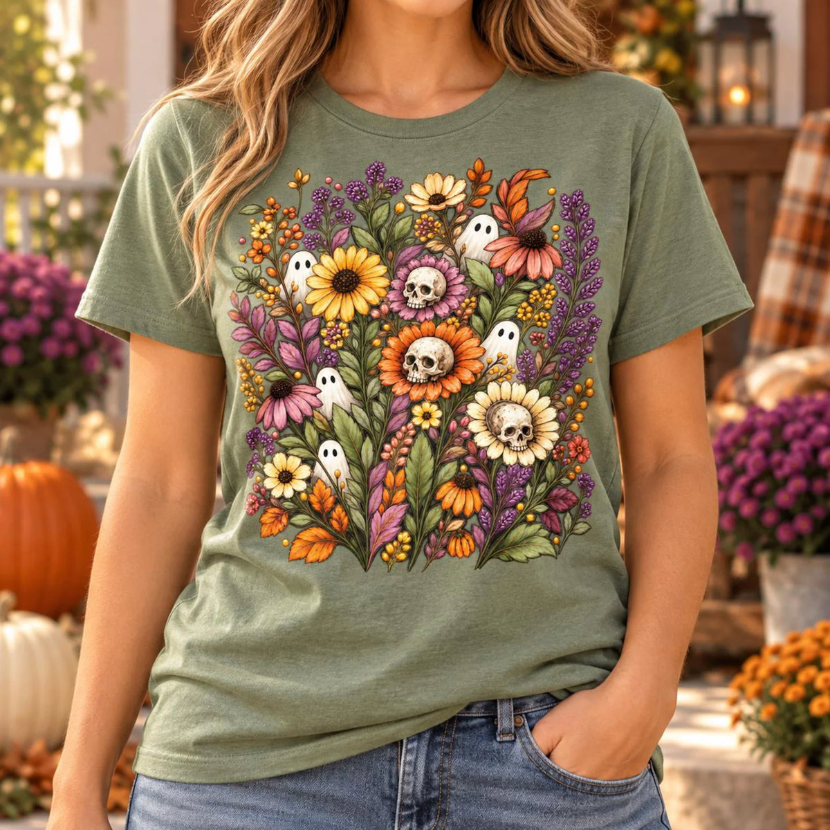 Halloween Floral Ghost PNG | Skull Flower Bouquet Digital Download